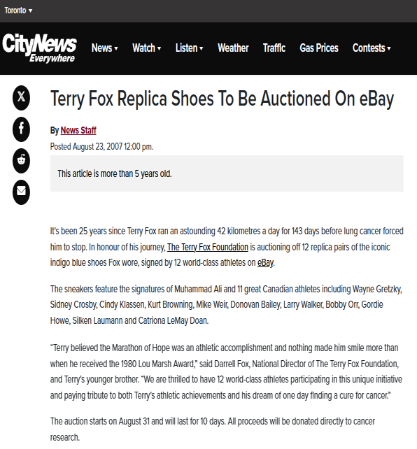 Terry Fox Foundation charity auction
